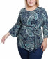 ფოტო #4 პროდუქტის Plus Size 3/4 Sleeve Pleat-Waist Top