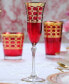 Deep Red Colored Champagne Flutes with Gold-Tone Rings, Set of 4