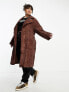 Daisy Street Plus midi corduroy coat with tie wrap waist in chocolate