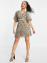 Фото #3 товара ASOS DESIGN Petite wrap around pleated mini dress in natural animal print