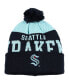 Фото #1 товара Big Boys and Girls Deep Sea Blue Seattle Kraken Stretchark Cuffed Knit Hat with Pom