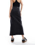 Фото #3 товара Object buttondown denim maxi skirt in black