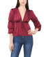 Women's Long Bubble Sleeve V-Neck Tie Blouse