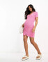 ASOS DESIGN Maternity mini dress with zip detail in textured yarn in pink