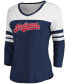 ფოტო #3 პროდუქტის Women's Heathered Navy, White Cleveland Indians Official Wordmark 3/4 Sleeve V-Neck Tri-Blend T-shirt
