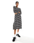 New Look striped long sleeved tshirt midi dress in black