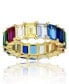 ფოტო #1 პროდუქტის Rainbow Colored Emerald Cut Cubic Zirconia Eternity Band in 14k Yellow Gold Plated Sterling Silver