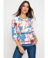 Фото #1 товара Women's Cotton Blend 3/4 Sleeve Multi-Print T-Shirt