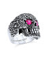 ფოტო #5 პროდუქტის Large Men's Biker Halloween Devil Demon Gothic Caribbean Pirate Red CZ Eyes Skull Head Signet Ring Oxidized Sterling Silver