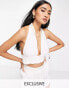 Fashion Union Exclusive halter crop beach top co-ord in white