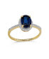 ფოტო #3 პროდუქტის Delicate 1.5CT Oval Created White Sapphire Blue Sapphire Halo Ring For Women 10K Yellow Gold