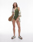 Фото #1 товара Topshop crinkle scoop back swimsuit in khaki