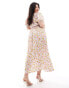 ASOS DESIGN Curve puff sleeve lace up midi dress in lilac print Lila Aufdruck, EU 58 - фото #4