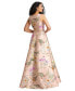 Womens Boned Corset Closed-Back Floral Satin Gown with Full Skirt
