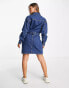 Dr Denim button through mini dress in dark wash blue