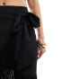 Фото #4 товара ASOS DESIGN satin wrap fringe maxi skirt in black