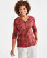 ფოტო #1 პროდუქტის Women's Printed 3/4-Sleeve Henley Tee, Created for Macy's