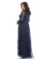 Women's Plus Size Embellished Illusion Long Sleeve V-Neck A-Line Gown