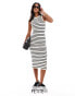 Vila Petite Premium racer neck midi dress in black stripe