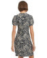 Petite Printed Round-Neck Ruched-Sleeve Dress