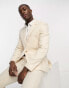 ASOS DESIGN wedding skinny suit jacket in linen mix in gingham in camel Chest 42 Reg - фото #2