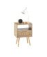 Фото #8 товара Rattan End Table With Power Outlet & USB Ports, Modern Nightstand With Drawer And Solid Wood