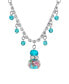Silver Tone Aqua Pink Flower Beaded Drop Necklace 16" Adjustable
