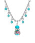 ფოტო #1 პროდუქტის Silver Tone Aqua Pink Flower Beaded Drop Necklace 16" Adjustable