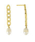 Fresh Water Pearl Chain Drop Earrings in Gold Over Silver Plated