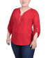 Фото #1 товара Plus Size 3/4 Roll Tab Zip Front Jacquard Knit Top