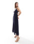 Фото #4 товара ASOS DESIGN plunge front pleated midi dress with waist belt in navy