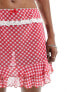 Reclaimed Vintage mini skirt co-ord in red gingham with bow and lace trim Красный, M - фото #7