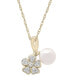 ფოტო #1 პროდუქტის Cultured Freshwater Pearl with Diamond Flower Pendant Necklace in 14K Yellow Gold