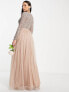 Maya Tall Bridesmaid long sleeve maxi tulle dress with tonal delicate sequin in muted blush