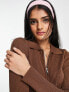 Фото #2 товара Pieces ribbed collar cardigan with zip detail in chocolate brown