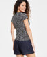 Фото #2 товара Women's Printed Lace-Up Front Top, Created for Macy's