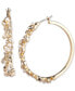 ფოტო #1 პროდუქტის Gold-Tone Crystal & Imitation Pearl Vine Leaf Medium Hoop Earrings, 1.4"