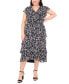 Фото #1 товара Plus Size Printed Chiffon Flutter-Sleeve Maxi Dress