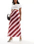 Фото #1 товара ASOS DESIGN satin bias maxi skirt in pink and burgundy stripe