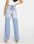 River Island Petite 90s straight jean with lace up back detail in light blue