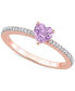 ფოტო #1 პროდუქტის Pink Amethyst (3/8 ct. t.w.) & Diamond (1/10 ct. t.w.) Heart Promise Ring in 10k Rose Gold