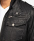 Men's Grainy Polyurethane Hooded Jacket with Faux Shearling Lining