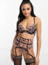 Ann Summers Wildflower contrast floral embroidered padded plunge bra in black