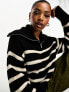 Monki high zip neck knitted sweater in black and white stripe