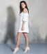 Фото #3 товара Avec Les Filles Women's Ruffled Cold Shoulder Dress White S