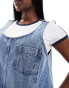 Noisy May Curve denim pinafore dress in mid wash blue