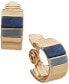 Gold-Tone Small Stone Inlay Clip-On Huggie Hoop Earrings, 0.77" Blue/gold - фото #1