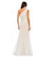 Women's Lace Embellished Feathered One Shoulder Gown