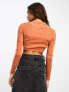 Calvin Klein Jeans label tight crop v-neck sweater in burnt clay burnt clay, M - фото #5