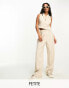 Фото #1 товара Miss Selfridge Petite co-ord tailored wide leg trouser in taupe pinstripe